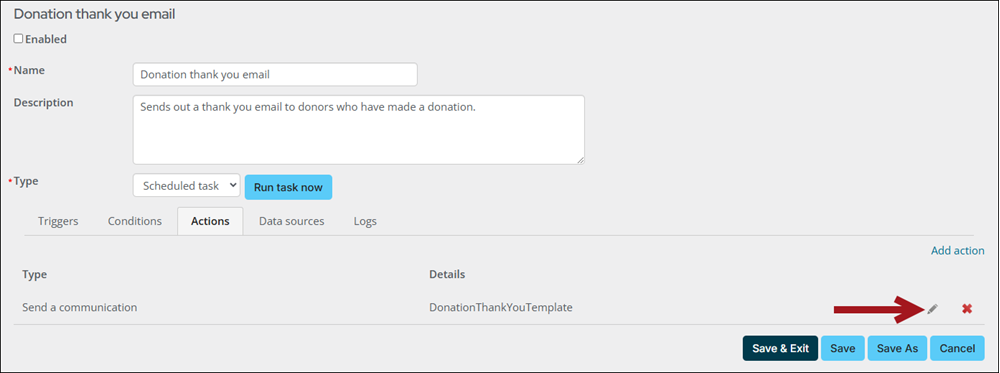 Editing the actions in the task